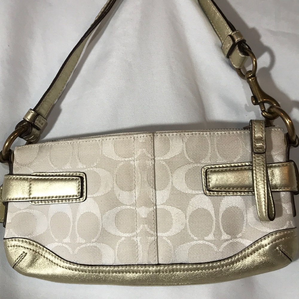 Coach Gold Leather Trim & Cream Wristlet/Bag - Picture 6 of 9